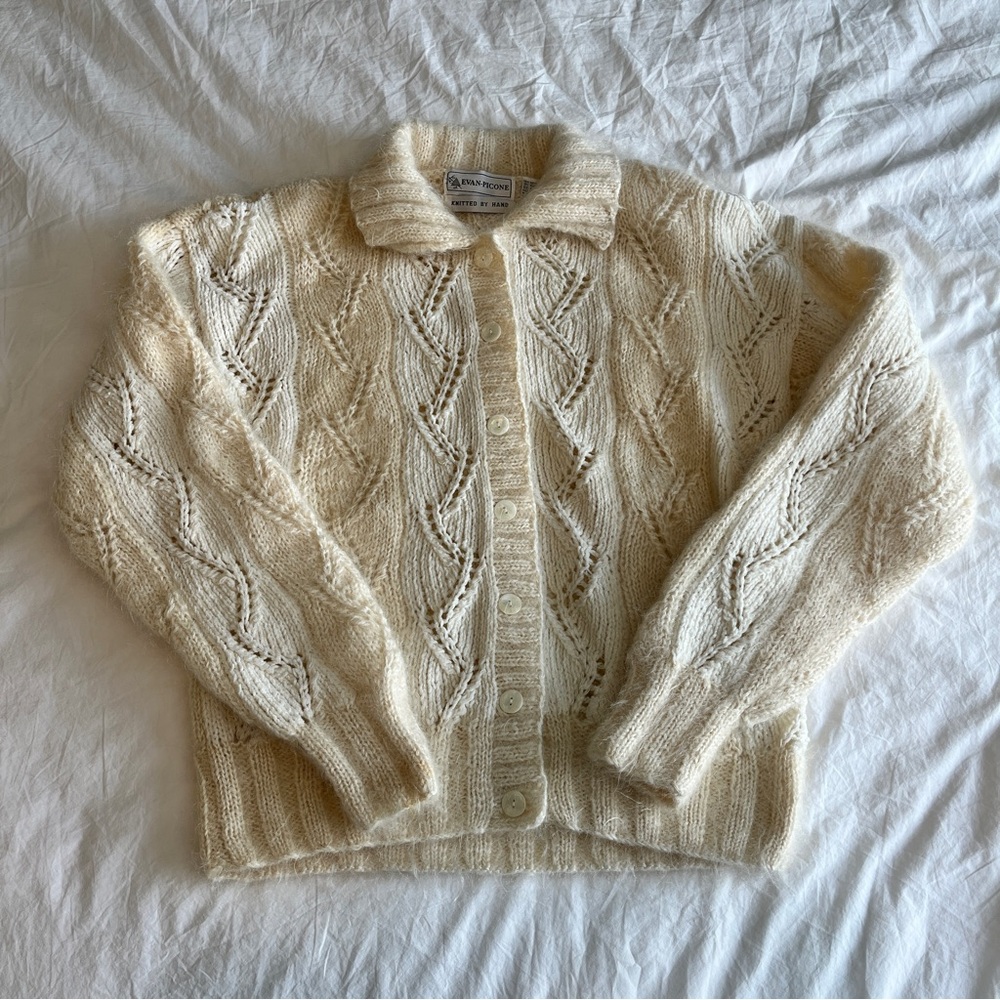 Vintage Evan Picone Cream Cable Knit Cardigan